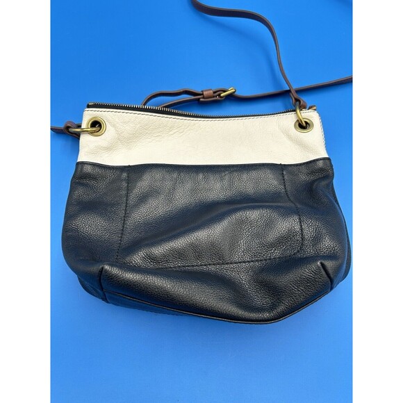 Fossil Leather Crossbody Shoulder Bag Purse Black White Brown Colorblock Boho - Picture 2 of 7